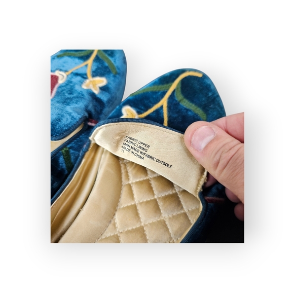 Birdies Velvet Floral Embroidered Loafer Flats Blue Womens - Picture 6 of 7